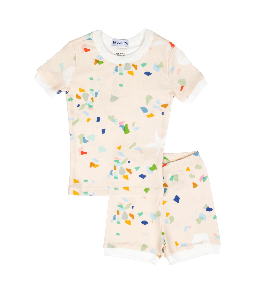Kids Cotton Short Set Pajamas in Sea Glass