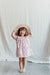 Girl's Pink Nightgown with Floral Print. Sizes 2T-3T and 6-7. Both Long Sleeve and Short Sleeve. 100% Cotton Nightgown for Toddlers and Kids. Can be Worn for Day Like This With a Straw Beach Hat.