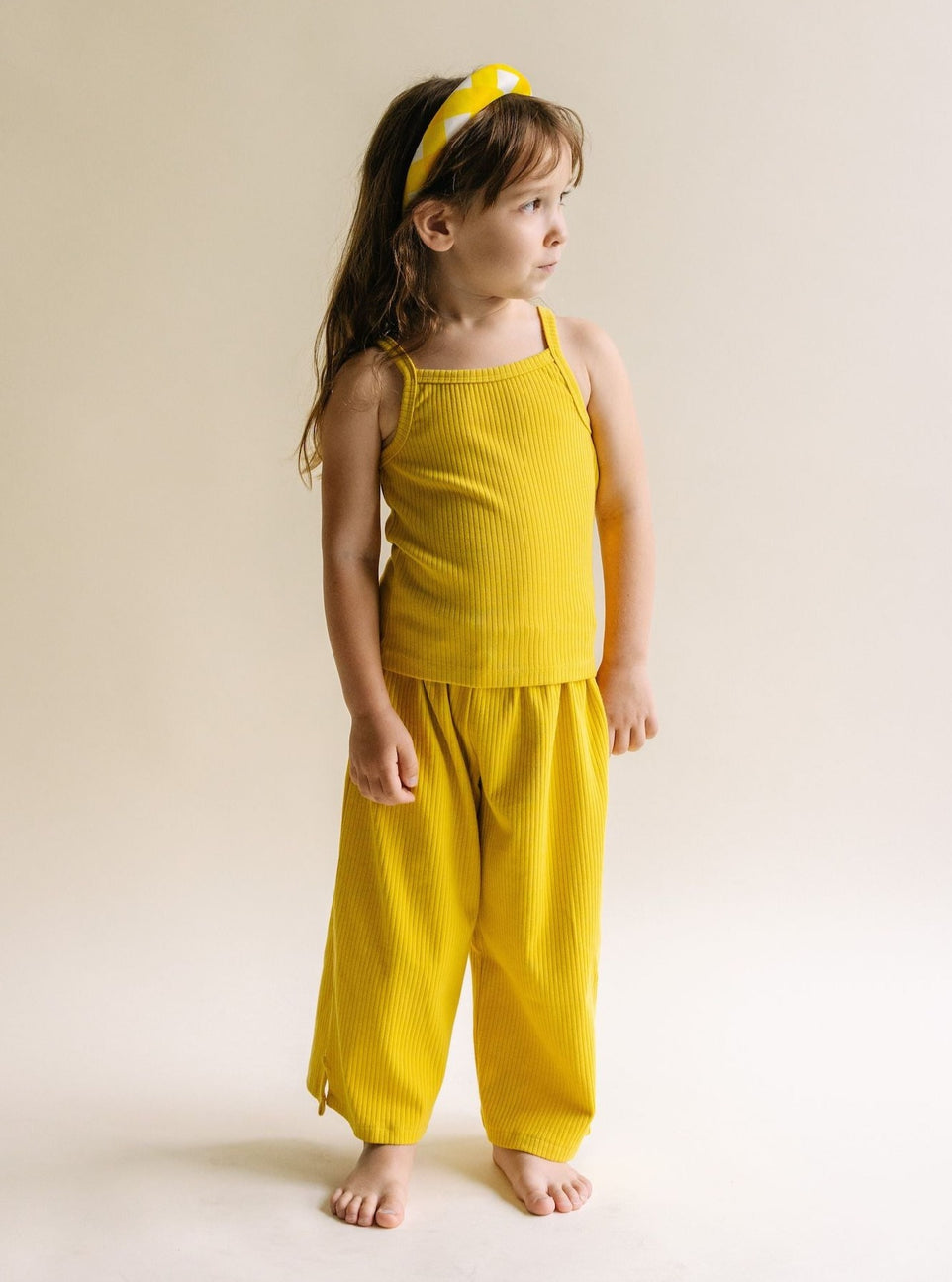 Girl's Ribbed Knit Cotton Set in Golden