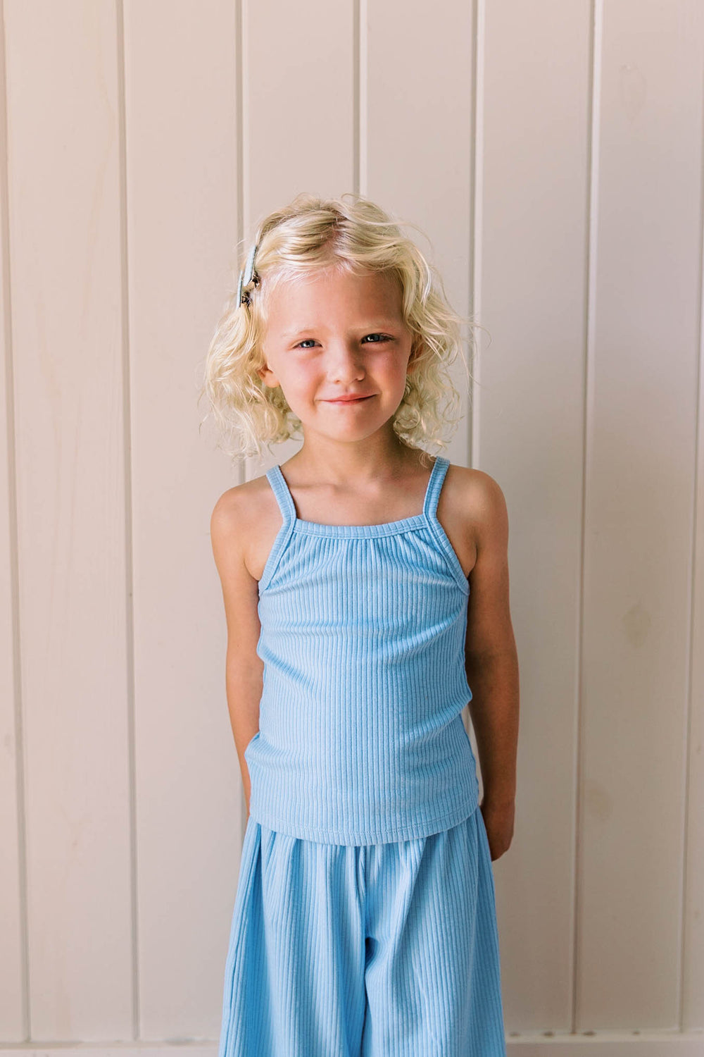 Girl's Ribbed Knit Cotton Set in French Blue