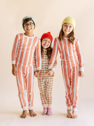 Red and White Stripe Candy Cane Peppermint Holiday Christmas Pajamas PJs for Kids Size 2 Size 4 Size 6 Size 8 Size 10 100% Cotton Made in Peru Organic Cotton Sustainable Matching Christmas Pajamas Matching Holiday Pajamas
