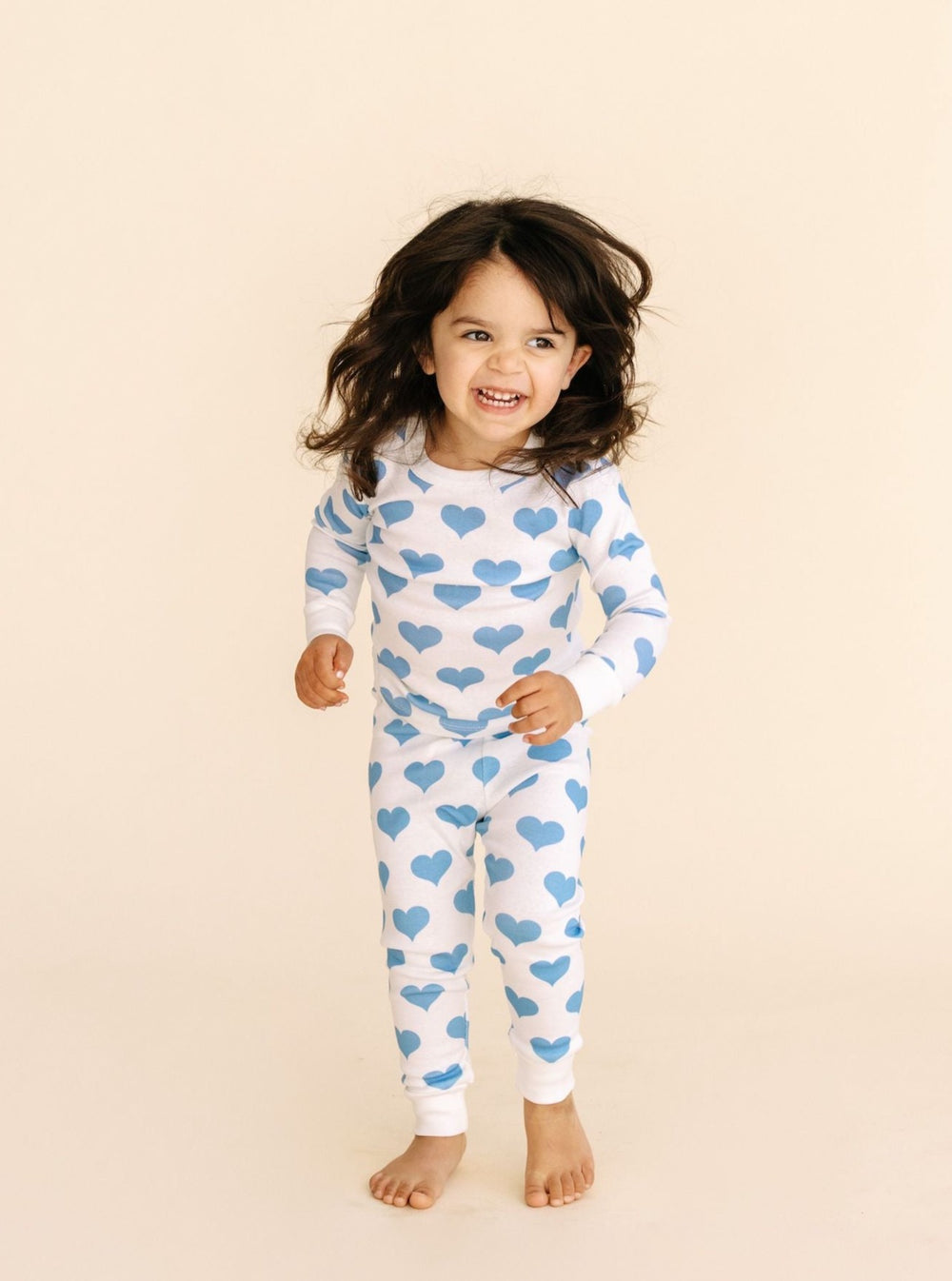 Kids Cotton Pajama Set in Blue Hearts