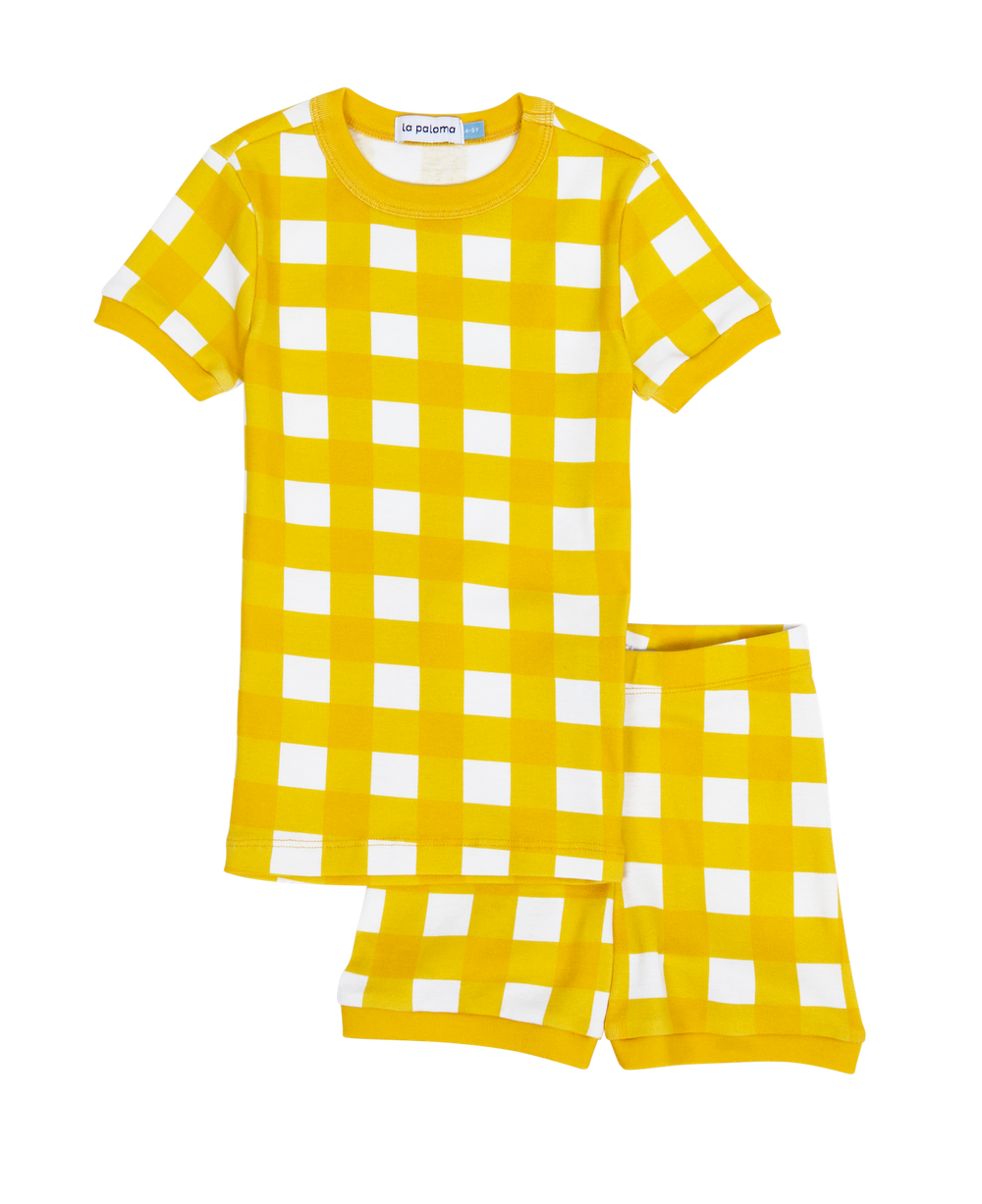 Organic Cotton Short Set Pajamas in Golden Gingham