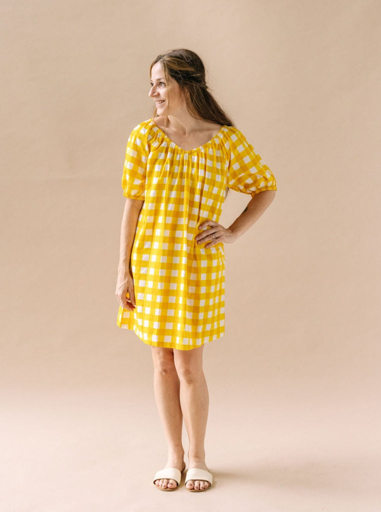 Golden Gingham Smocked Dress