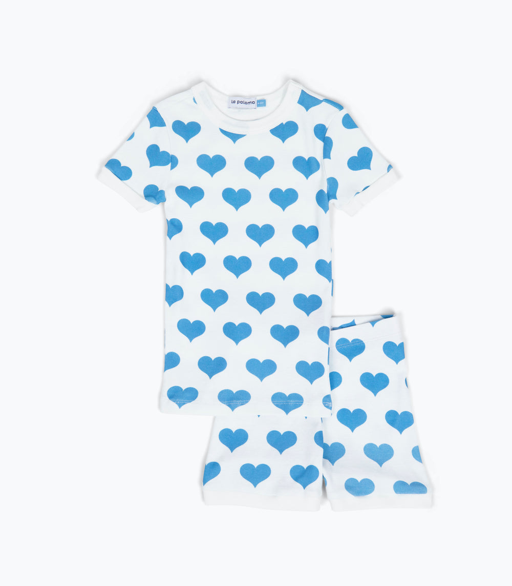 Organic Cotton Short Set Pajamas in Blue Hearts