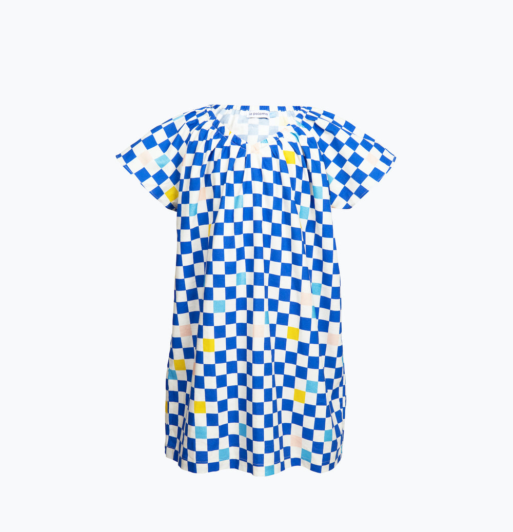 Girl's Mae House Dress in Cobalt Checker