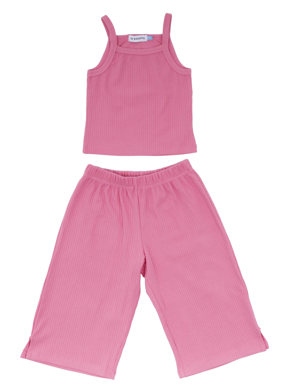Girl's Ribbed Knit Cotton Set in Bubblegum