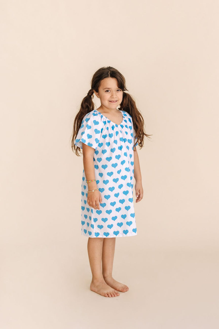 Girl's Mae House Dress in Blue Hearts