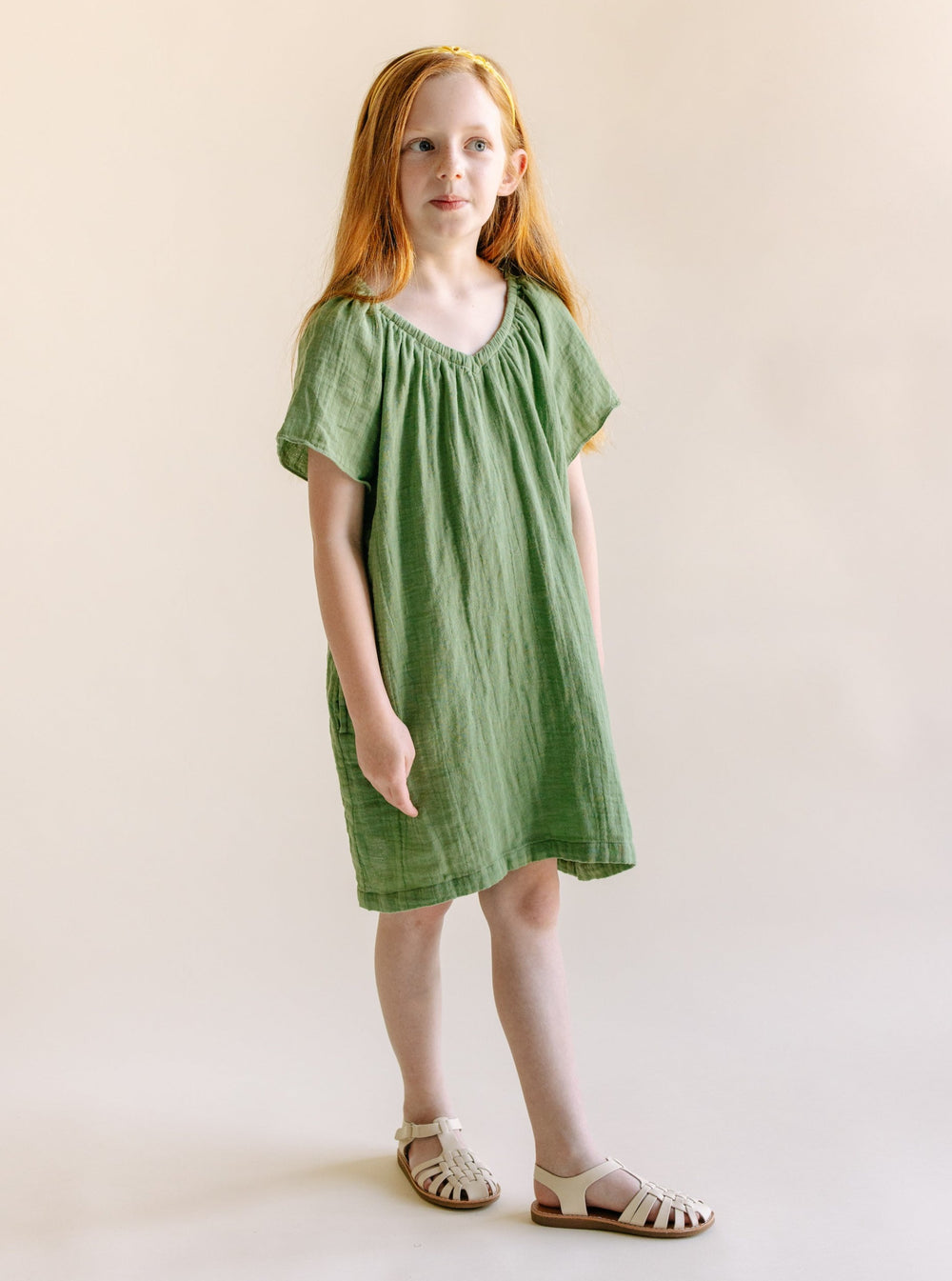 Girl's Mae Cotton Gauze House Dress in Sage