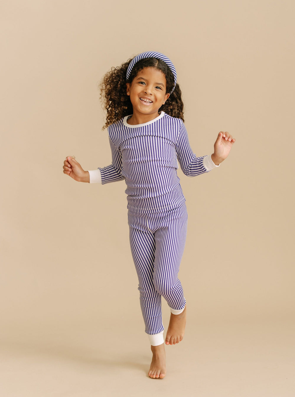 La Paloma Kid's Organic Soft Cotton Pajama Set in Navy Stripe