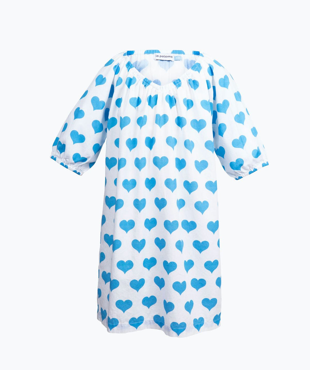 Girl's Parker House Dress in Blue Hearts
