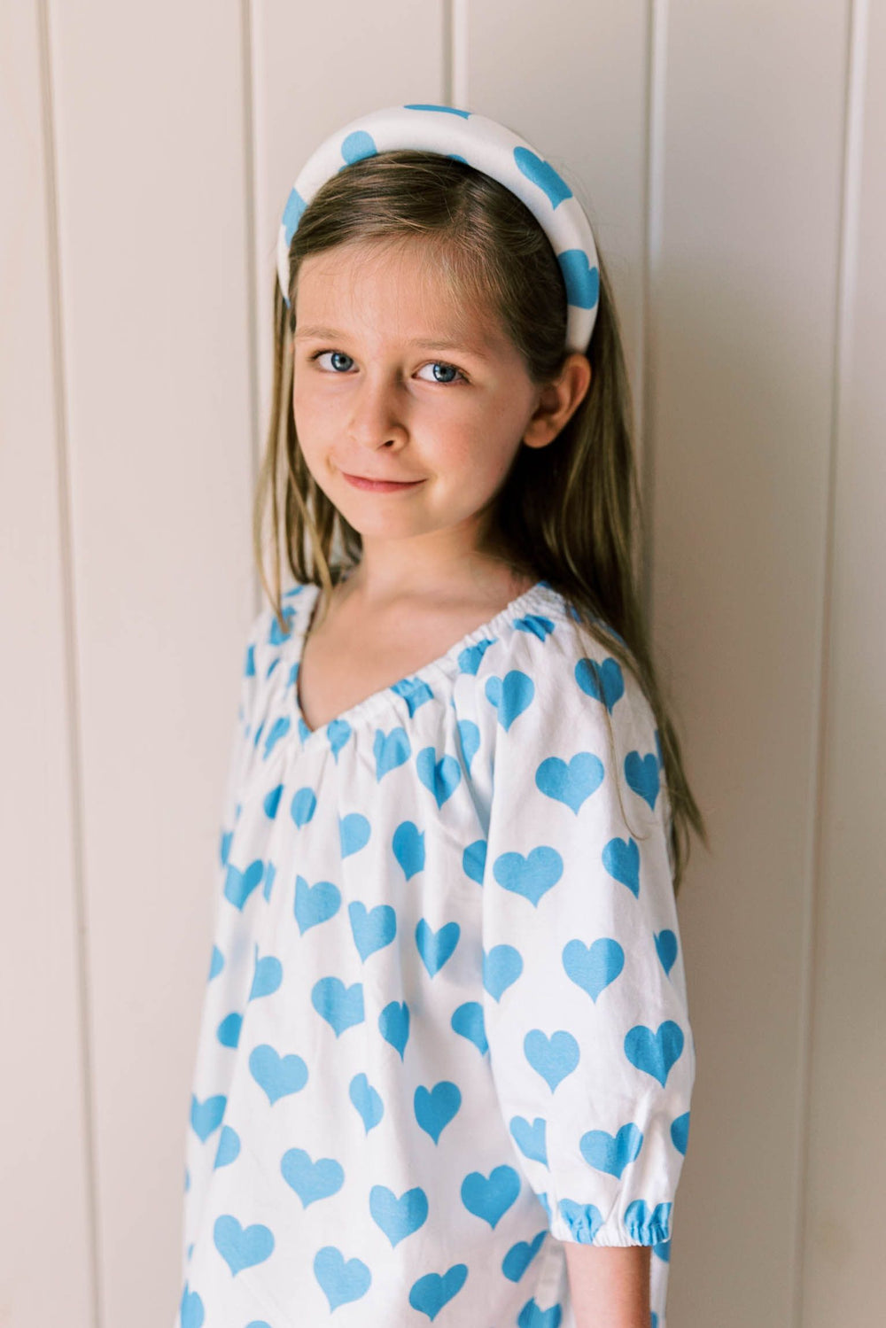 Girl's Parker House Dress in Blue Hearts